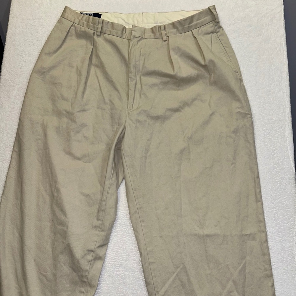 VTG Polo Ralph Lauren Andrew Pant Baggy Wide Leg Pleated Chino Mens 36 Tan Beige